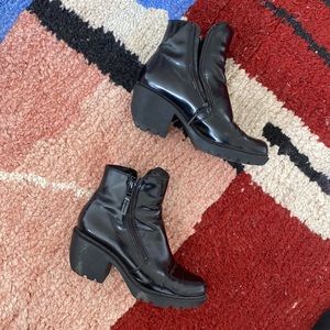Opening ceremony black patent leather ankle boots